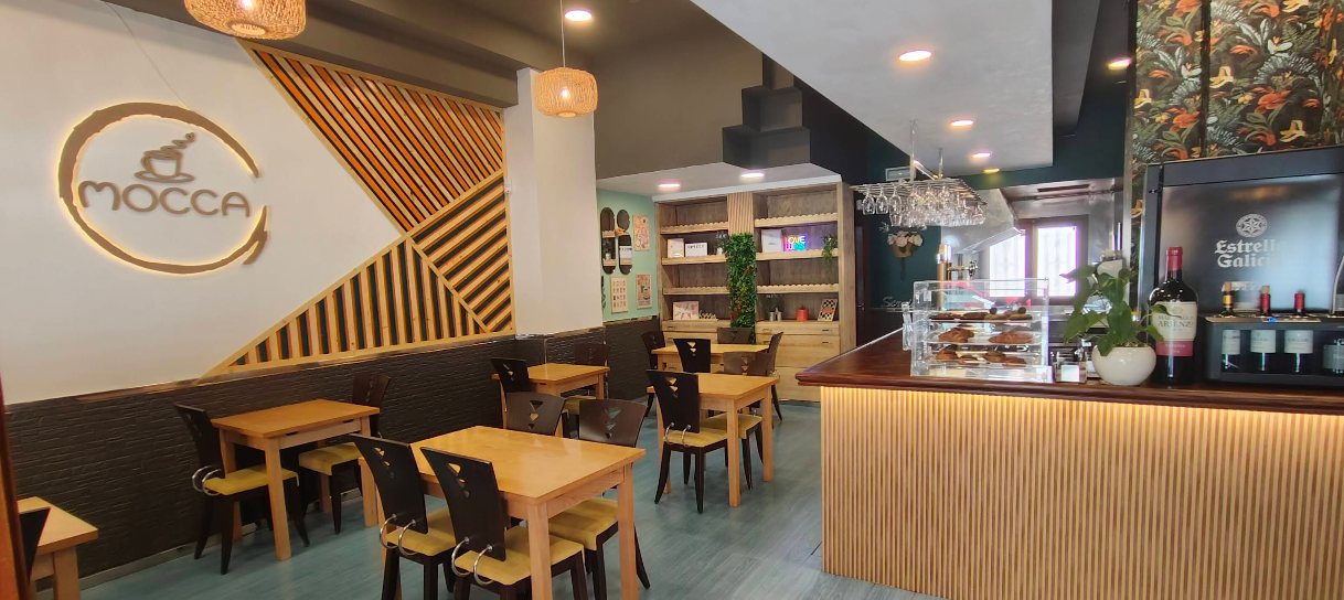 Interior of the Mocca cafeteria with tables and chairs.